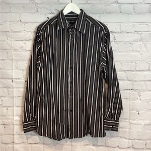 Black and White Striped Casual Button Down Shirt